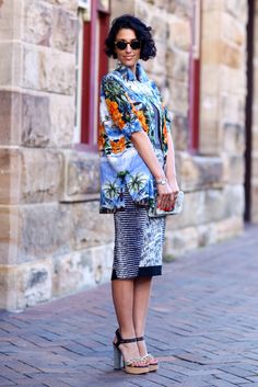 #FashionSnap #Fashion #Sydney #Women #Girls #Streetshots #BALENCIAGA #PRADA #MCCARTNEY | Street snap in Sydney!  | Model: YASMIN SEWELL | Top: Tropical Print STELLA MCCARTNEY Shirt | Bag: BALENCIAGA Clutch | Skirt: Digital Print PETER PILOTTO Skirt | Shoes: PRADA Shoes | Photo By Phil Oh | More fashion styles are at https://www.facebook.com/fashionsnap2013 Street Style Stockholm, Yasmin Sewell, Australia Fashion, Tropical Shirts, Style Crush, Fashion Week Street Style, Australian Fashion, Street Style Looks, Street Chic