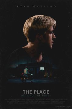 the place beyond the pines movie poster with ryan goslinging on bike in dark background