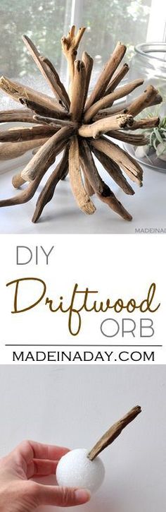 this is an easy diy driftwood orb made from wood sticks and cotton balls