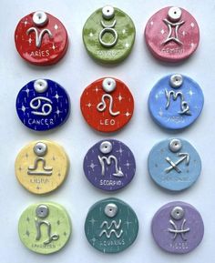 twelve zodiac signs are arranged in different colors