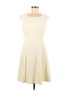 Ivy & Blu Casual Dress Size: 8 Ivory Dresses - used. 63% POLYESTER, 33% RAYON, 4% SPANDEX, A-Line, Crew Neck, Solid, Knee Length, Sleeveless | Ivy & Blu Casual Dress - A-Line: Ivory Solid Dresses - Used - Size 8 Cream Sleeveless Midi Dress For Formal Occasions, Formal Cream Sleeveless Midi Dress, Lined Off White Dresses, Spring Formal Beige Sleeveless Dress, Cream A-line Dress For Work, Elegant Fitted Cream Sleeveless Dress, Beige A-line Lined Midi Dress, Elegant Lined Beige Dress, Classic Beige Sleeveless Dress