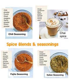 spice blends and seasonings in different bowls