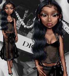 Dior outfit, black skirt, black sheer top, long black hair, freckles, black close toes heels, silver jewelry. Brain Art Creative, Black Hair Freckles, Everskies Y2k, Pretty Sims, Dior Outfit, Luxe Dress, Silver Eyeshadow, Bratz Doll Outfits, Sky Fit