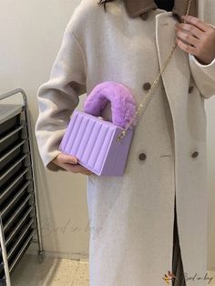 Bird in Bag - Embossed Detail Fuzzy Handle Storage Box Purple Rectangular Box Bag For Gift, Rectangular Purple Box Bag As Gift, Rectangular Purple Box Bag Gift, Trendy Purple Rectangular Box Bag, Crossbody Bag Fashion, Women Crossbody Bag, Box Bag, Bag Fashion, College Students