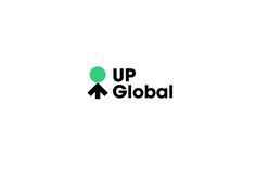 the up global logo is shown in black and green