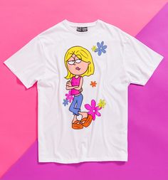 Lizzie McGuire was undoubtedly the epitome of hilarious teenage sass and style in the much loved Disney Channel series in the early 00s, with the animated on-screen alter ego of Hilary Duffs character providing many a witty one liner to the crazy goings on around her. And its this which Cakeworthy have perfectly realised on this awesome T-Shirt dress from their exclusive Lizzie McGuire collection, with a less than impressed Lizzie on the front surrounded by a retro flowery background, and the ex Flowery Background, Sunset Logo, Witty One Liners, Not Okay, Hilary Duff, One Liner, The Crazy, Alter Ego