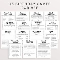 printable birthday games for the whole family to play with their kids and adults, including one