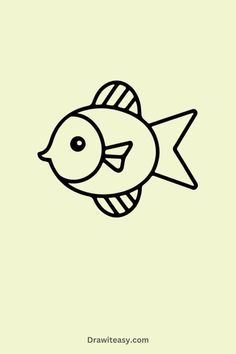 The image shows a simple, black outline drawing of a fish with a round body, triangular tail, and fins featuring striped patterns on a light green background. Basic Outline Drawings