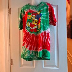 Nwt The Simpsons Tie Dye Christmas Tee Unisex Multicolor Cotton Christmas Top, Tie Dye Christmas, Christmas Tees, The Simpsons, Red Green, Tie Dye, Tee Shirts, Mens Shirts, Dye