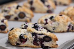 blueberry scones sitting on top of a baking sheet