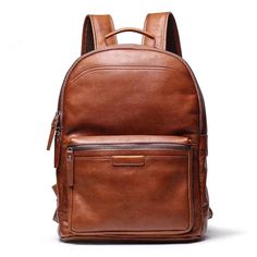 Presenting our most popular leather backpack – a robust yet luxurious accessory. Hand-crafted from vegetable-tanned leather, this backpack features a dedicated 15.6-inch laptop compartment. The refined look is versatile enough to exude sophistication in work, school, or outdoor settings. Enjoy the perfect blend of toughness and elegance with this highly sought-after leather backpack. Plenty of organizational pockets including 15.6 inches laptop compartment. Exterior: 1 front panel zipper pocket, 1 back panel hidden zipper pocket. Interior; 1 × 15.6 inches laptop sleeve, 2 small slot pockets, and 1 small zipper pocket. Dimensions + Materials- Dimensions: width: 12.6"(32cm); depth: 5.5"(14cm); height: 16.5"(42cm). Size: Medium Size. Vegetable tanned leather. Lining: polyester. Adjustable car Classic Leather Backpack With Smooth Grain For Travel, Brown Travel Backpack With Smooth Grain, Classic Laptop Backpack, Travel Backpack With Smooth Grain In Brown, Classic Brown Soft Leather Backpack, Brown Smooth Grain Travel Backpack, Classic Commuting Backpack With Leather Backing, Classic Leather Backpack For Commuting, Classic Leather Backpack For Business