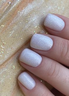 Soft White Sparkle Nails, White Soarkle Nails, Bride Nails Sparkle, White Sparkle Dip Powder Nails, Engagement Short Nails, Silver Nails Sns, White Nails Gold Sparkle, White Nails Sparkle Accent, White Bride Nails Wedding