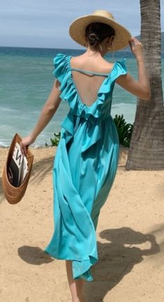 Blue Chic Ruffle Backless Maxi Summer Beach Dress. https://pradize.com/collection/summer-dresses Affordable Elegant Maxi Dress For Beach, Affordable Summer Beach Dress, Summer Beach Dress, Elegant Ladies, Summer Maxi, Summer Maxi Dress, Beach Dress, Elegant Woman, Summer Beach