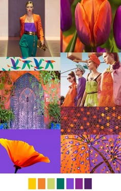 an advertisement for mood board with images of women in colorful outfits and flowers on them