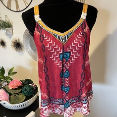 Nwt Tank Top By Jolt. Loose Hanging. Bohemian Printed Tank Top For Vacation, Bohemian Printed Tank Top For The Beach, Red Tank Top For Beach Season Vacation, Red Tank Top For Beach Vacation, Red Boho Print Tops For Vacation, Summer Red Boho Print Top, Sleeveless Boho Print Tops For Beach, Sleeveless Boho Print Beach Tops, Red Bohemian Tops For Beach Season