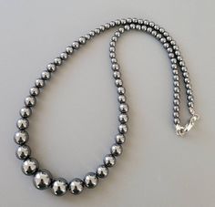 "Materials: lustrous Hematite beads - Graduated from 10mm to 4mm - silver lobster clasp - Length:  17\", will attach 2\" extending chain based on request." Glass Bangles, Crystal Necklaces, Hematite Beads, Beads Handmade, Handmade Necklace, Red Glass, Chain Styles, Handmade Necklaces, Crystal Necklace