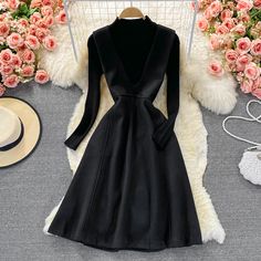 Black two pieces dress black knitted sweater + woolen sleeveless dressFabric: blendedColor: blackSize(cm): M, LSweaterlength 53 bust 70-94 sleeve length 56Dress&ltp&gtM length 97 bust 84 waist 78&lt/p&gt&ltbr/&gt&ltp&gtL length 98 bust 88 waist 82&lt/p&gt&ltbr/&gt Black Knitted Sweater, Two Pieces Dress, Black Two Piece, Black Knit Sweater, Office Attire, Turtle Neck Dress, Two Piece Dress, Strap Dress, Black Knit