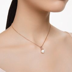 Originally pendant, White, Rose gold-tone plated | Swarovski Simple Luxury, Pink Watch, Pearl Pendant Necklace, Swarovski Jewelry, The Pearl, Single Earring, Rose Gold Necklace, Gold Plated Earrings, Crystal Pearls