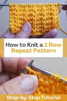 two pictures showing how to knit a row repeat pattern