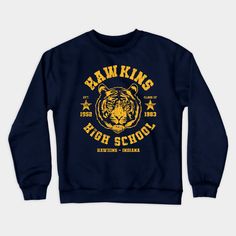 Hawkins High School ✅ - If you are fan of Eleven and Friends, you will enjoy this retro design with the team sports. You can wear on T-shirts, Hoodies, Tanks and more cool stuff right now!!! -- Choose from our vast selection of crewneck sweatshirts to match with your favorite design to make the perfect custom graphic crewneck sweatshirt. Pick your favorite: Crewneck Sweatshirt or Lightweight Crewneck Sweatshirt. Customize your color! For men and women. Retro Crew Neck Pre-shrunk Top, Cotton Sweatshirt For Fan Merchandise, Cotton Fan Apparel Sweatshirt, College Sweatshirt With Logo Print For Sports Season, Collegiate Graphic Print Sweatshirt For Fans, Collegiate Graphic Print Sweatshirt For Fan Merchandise, Vintage Graphic Print Sweatshirt For Fans, Vintage Graphic Print Sweatshirt For Fan Gear, College Sports Season Sweatshirt With Logo Print