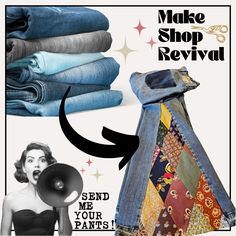 an advertisement for the make shop revival shows a woman with her handbag and jeans