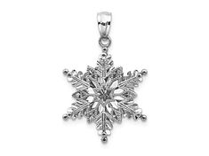 Rhodium over 14k white gold polished, textured and diamond-cut finish 2 level snowflake pendant. Measures approximately 1 1/16"L x 5/8"W. Silver Snowflake Jewelry For Formal Occasions, Elegant Silver Jewelry For Winter, White Snowflake Jewelry For Formal Occasions, Anniversary White Gold Snowflake Jewelry, Formal Snowflake Sterling Silver Jewelry, Formal Silver Snowflake Jewelry, White Gold Snowflake Jewelry For Christmas, Formal Christmas Snowflake Jewelry, Formal Sterling Silver Snowflake Jewelry