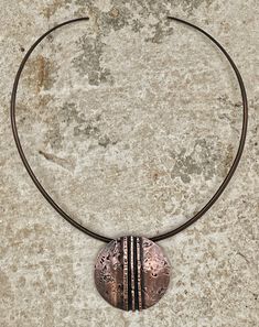 Handmade triple line-fold pendant on textured copper with forged neck ring. Pendant dimensions: approximately 1 3/4 diameter. Copper Necklace Handmade, Neck Ring, Copper Necklace, Copper Pendants, Copper Jewelry, Shop Necklaces, Metal Jewelry, Handmade Necklaces, Ring Earrings