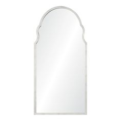 a white mirror with an arch shaped design on the top and bottom part, against a white background