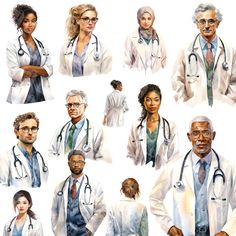 a painting of doctors and nurses in their white lab coats, standing with their arms crossed