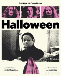 a movie poster for halloween with two women in bed and one man looking at the camera