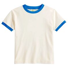 A Nostalgic Tribute To The Iconic Retro Times In Off White And Blue Colors. Crafted With Care, This Ringer Tee Combines Classic Design Elements With A Touch Of Vintage Charm. Made From High-Quality Cotton, Our Ringer T-Shirt Offers A Comfortable And Breathable Fit Retro Cream Short Sleeve T-shirt, Retro Cream Top With Short Sleeves, Retro Cream Tops With Graphic Print, Retro Beige Short Sleeve T-shirt, Retro Cream Top With Graphic Print, Retro Cream Cotton Tops, Retro Cream Cotton Top, Cream Cotton Retro Top, Retro Style Blue T-shirt For Spring