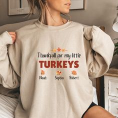 ABOUT OUR Thankful Mama Shirt 👉This shirt graphics grateful mom is for her little turkeys ❤️ The perfect gift for Thanksgiving or any occasion. 🔨MATERIALS: - Cotton for an unmatched level of comfort. - Fresh and cool design - Hand printed and shipped from USA. Each shirt is hand-printed to order, we put a lot of love and care into making each shirt (we don't use cheap iron-ons on vinyl). 📱HOW TO ORDER 1) Please review and review all photos. 2) Choose your style, color and size of sweatshirt or t-shirt. 3) Click add to cart. You can go back and follow the same steps to add more items to your cart. 4) Click "Continue to checkout" 5) Add your shipping address and choose your shipping method. (PLEASE verify your current address). 6) You can write a note to seller for any request before maki Thanksgiving Family Outfits, Thanksgiving Shirt Ideas, Thankful Mama Shirt, Thankful Mama, Shirt Graphics, Thanksgiving Family, Thanksgiving Shirt, Thanksgiving Shirts, Family Outfits