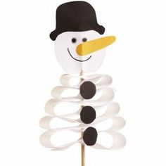 a paper snowman with a top hat and scarf on it's head is standing in front of a white background