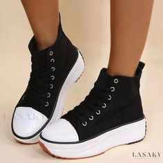 Lasaky - Women's Leisure Shoes with Adjustable Straps and Camouflage Design Casual Lace-up Boots With Vulcanized Sole, Ankle-high Canvas Shoes With Rubber Sole, Black High-top Canvas Shoes For Outdoor, Casual Low-top Boots With Vulcanized Sole, Black Canvas Shoes With Vulcanized Sole For Outdoor, Trendy Black Platform High-top Sneakers, Comfortable Black Sneakers With Laces, Black Slip-on Casual Canvas Shoes, Black Casual Slip-on Canvas Shoes