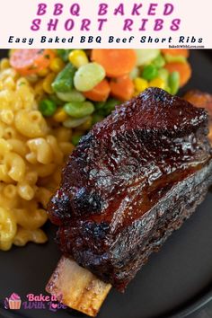 the bbq baked short ribs are served with macaroni and cheese on the side