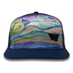 . Navy Fashion, Colorful Landscape, Watercolor Painting, Trucker Hat, Classic Style, For Men, Navy, Hats, Color