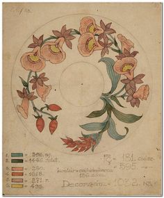 an old drawing of flowers in a circle