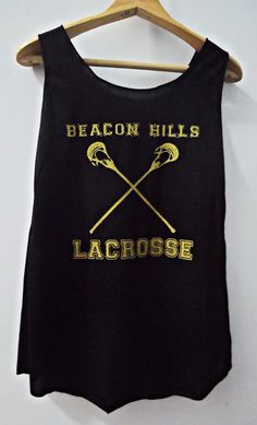 a black tank top that says beacon hills lacrosse with crossed sticks on the front and across the chest