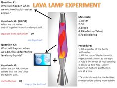 the lava lamp experiment is shown with instructions for how it works and what to do