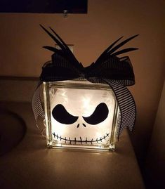 Halloween Glass Blocks With Lights, Scarecrow Block Of Wood, Glass Block Decorating Ideas, Diy Nightmare Before Christmas Decor Xmas, Nightmare Before Christmas Diy Decor, Halloween Glass Blocks, Nightmare Before Christmas Decorations Xmas, Glass Blocks Ideas, Diy Nightmare Before Christmas Decor