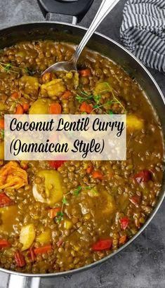 coconut lentil curry with jamaican style in a pan