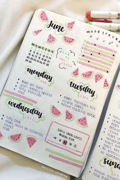 Watermelon Bullet Journal, Ide Jurnal, Best Watermelon, خريطة ذهنية, Penanda Buku, Bullet Journal Spreads, Bullet Journal Ideas Templates, Creating A Bullet Journal, Bullet Journal Mood Tracker Ideas