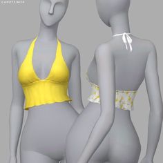 two female mannequins in yellow and white swimsuits