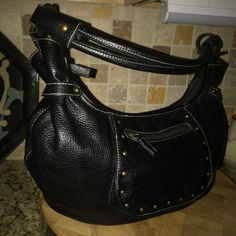 Vintage Maxx New York Ultimate Black Leather Hobo Bag Virtually Flawless 15 Inches Wide 9 Inches Tall 9 Inches Deep Gorgeous Lining Studded With Brass Hardware Double Shoulder Or Hand Strap Like New Without Tags Great Biker Bag Just Fabulous! Black Hobo Bag With Metal Hardware For Everyday Use, Elegant Black Hobo Bag With Snap Closure, Black Faux Leather Shoulder Bag With Metal Hardware, Black Shoulder Bag With Snap Closure For Errands, Black Hobo Bag With Snap Closure For Travel, Black Hobo Bag With Snap Closure For Everyday, Everyday Black Hobo Bag With Snap Closure, Black Faux Leather Bag With Snap Closure, Black Hobo Bag With Metal Hardware