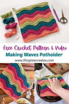 crochet pattern and video making waves potholder