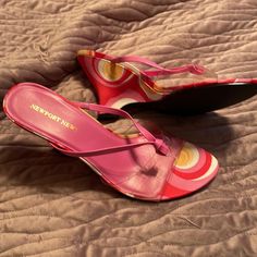 Nwot - Slip On Sandals 3 & 1/2 Inch Heel Clear Panel Across Foot Man Made Upper Medium Width Dream Shoe, Shopping Link, Diy Fashion Clothing, Slip On Sandals, Pink Sandals, Newport News, Aesthetic Shoes, 2 Inch Heels, Shoe Closet