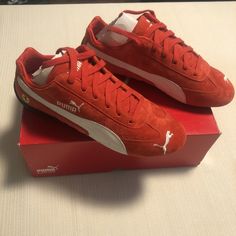 Red Mens Shoes, Puma Logo Sneakers For Jogging, Puma Logo Slip-on Sports Sneakers, Puma Logo Slip-on Sneakers For Sports, Puma Slip-on Sports Sneakers, Puma Slip-on Sneakers For Sports, Puma Lace-up Running Shoes, Speed Cat Puma, Red Leather Puma Sneakers