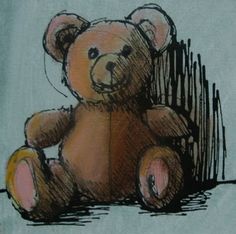 a drawing of a teddy bear sitting on the ground