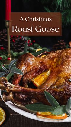 a christmas roast goose on a white plate