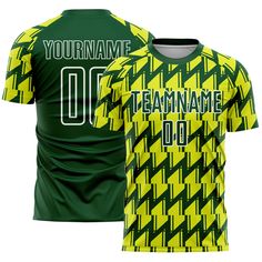 a green and yellow soccer jersey with the number 00 on it